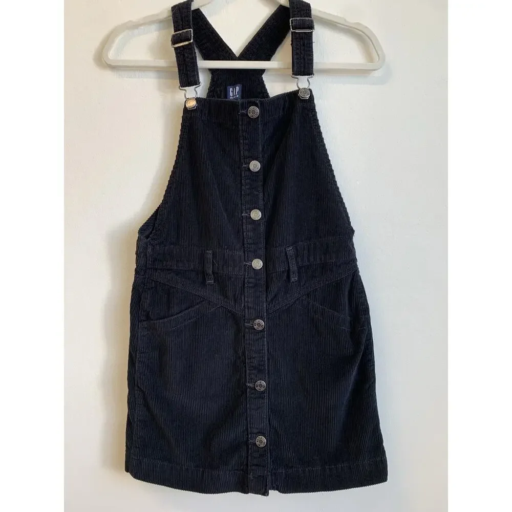 GAP Kids Girl Overall Dress Skirt Black Corduroy Size Large